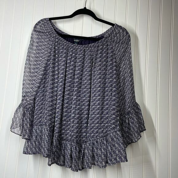 Lucky Brand Women’s Gray 3/4 Sleeve Boat Neck Ruffle Blouse Top Size Small - Picture 1 of 9